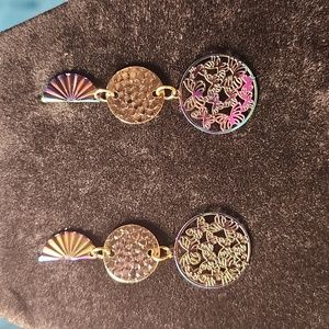 Chameleon Chrome Fan with Butterflies Dangle Earrings